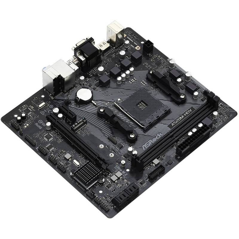 ASRock A520M-HDV (AM4/A520, 2*DDR4, PCIex16, D-Sub/DVI-D/HDMI, 4xSATAІІІ, M.2, GLan, 8ch, mATX)