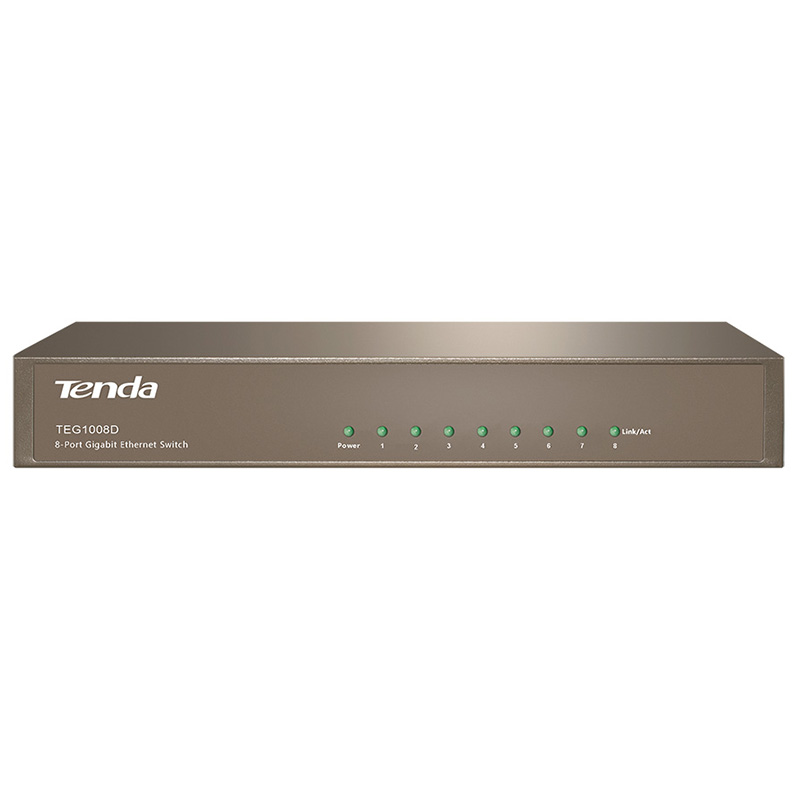 Комутатор TENDA TEG1008D 8port 10/100/1000 BaseTX, desktop, метал