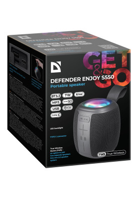 Акустична система 1.0 Defender Enjoy S550, 7W, Bluetooth/Light/FM/USB/TF/Type-C чорна