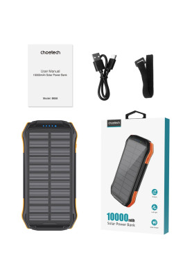 УМБ Choetech 10000mAh 10W 2USB-A+USB-C,solar panel Black-Orange
