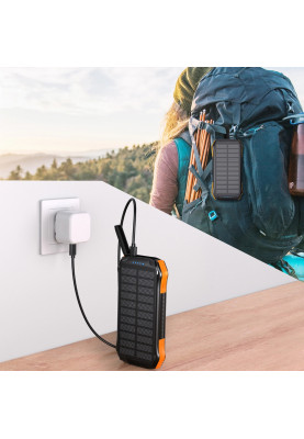 УМБ Choetech 10000mAh 10W 2USB-A+USB-C,solar panel Black-Orange