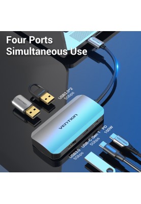 Хаб USB 3.1 Type-C -> 3хUSB 3.0/USB-C Gen 1/PD 100W 5-in-1 Vention
