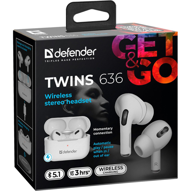 Гарнітура Defender Twins 636 Pro TWS, Bluetooth, White