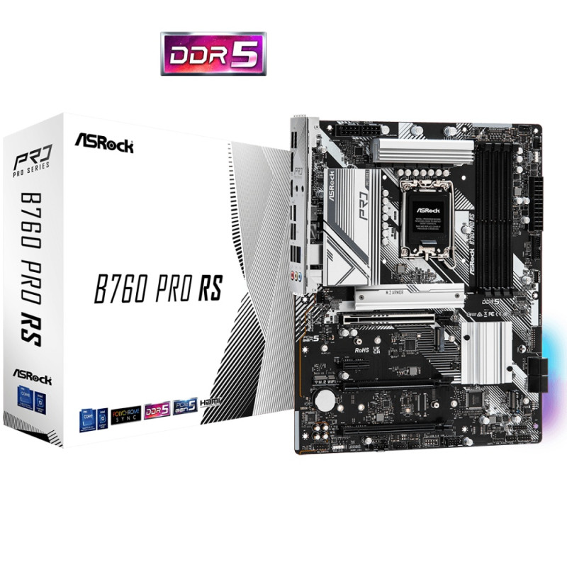 ASRock B760 PRO RS (1700/B760, 4*DDR5, 3xPCIex16, 4xSATA, 3xM.2, 2.5GLan, 7.1ch, ATX)