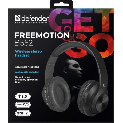 Гарнітура Defender FreeMotion B552 Bluetooth+3,5мм, Black