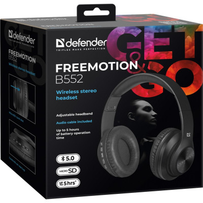 Гарнітура Defender FreeMotion B552 Bluetooth+3,5мм, Black