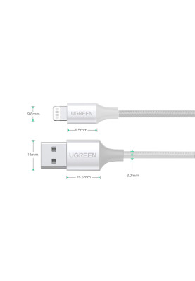Кабель USB 2.0 AM-Lightning M, 2 м, 2.4A, Срібний, US199 UGREEN