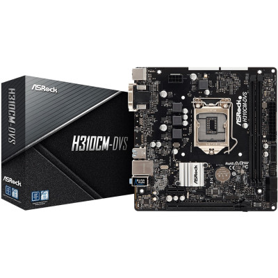 Материнська плата ASRock H310CM-DVS (1151/H310, 2*DDR4, 1xPCIex16, VGA/DVI-D, 4xSATAІІІ, GLan, 8ch, mATX)