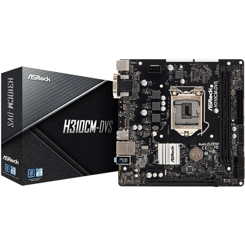Материнська плата ASRock H310CM-DVS (1151/H310, 2*DDR4, 1xPCIex16, VGA/DVI-D, 4xSATAІІІ, GLan, 8ch, mATX)