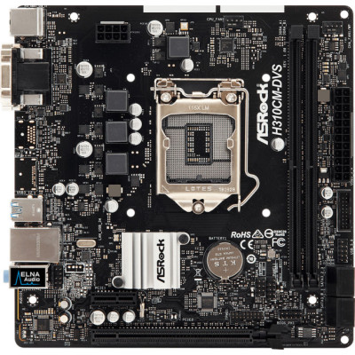 Материнська плата ASRock H310CM-DVS (1151/H310, 2*DDR4, 1xPCIex16, VGA/DVI-D, 4xSATAІІІ, GLan, 8ch, mATX)