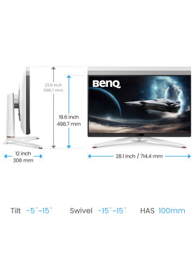 TFT 31.5" BenQ EX321UX, 4K UHD, IPS, 144Hz, HDMI, DP, USB- C, USB-hub, білий
