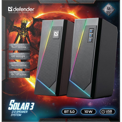 Акустична система 2.0 Defender Solar 3 10 Вт, BT/Light USB Акустична система 2.0 Defender Solar 3 10 Вт, BT/Light USB