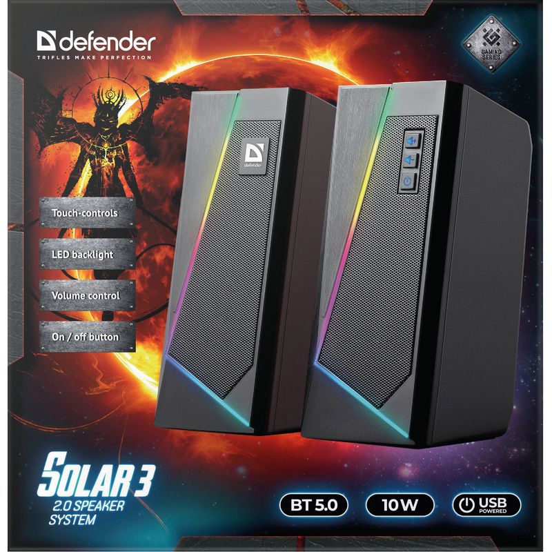 Акустична система 2.0 Defender Solar 3 10 Вт, BT/Light USB