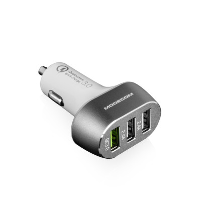 Автозарядка 3 USB 2.4A QC3.0+ 2 USB Ports, Modecom CU3-05 біла