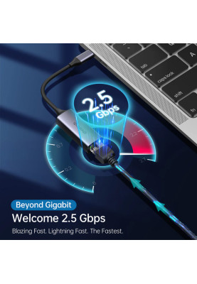 Перехідник USB3.1 Type-C --> Ethernet RJ45 2.5Gbps 0,10 м, сірий  Choetech