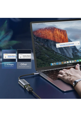 Перехідник USB3.1 Type-C --> Ethernet RJ45 2.5Gbps 0,10 м, сірий  Choetech