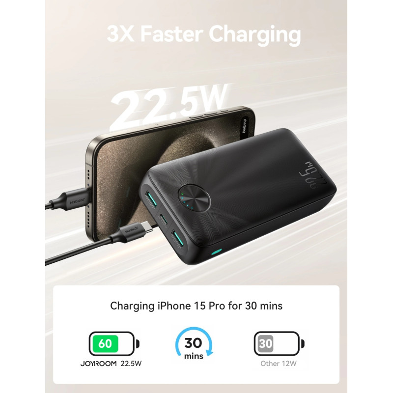 УМБ Joyroom 20000mAh 22,5W PD,QC3.0, 2xUSB-A, USB-C In/Out Black
