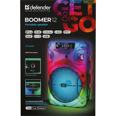 Акустична система 1.0 Boomer 12, 15Вт, Bluetooth/FM/USB/LED/AUX чорна