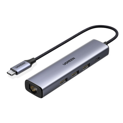 Хаб USB 3.0 Type-C -> 3xUSB 3.0 + RJ45 1000M CM475 Сірий UGREEN