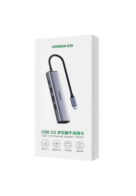 Хаб USB 3.0 Type-C -> 3xUSB 3.0 + RJ45 1000M CM475 Сірий UGREEN