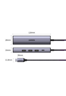 Хаб USB 3.0 Type-C -> 3xUSB 3.0 + RJ45 1000M CM475 Сірий UGREEN