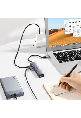 Хаб USB 3.0 Type-C -> 3xUSB 3.0 + RJ45 1000M CM475 Сірий UGREEN