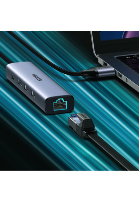 Хаб USB 3.0 Type-C -> 3xUSB 3.0 + RJ45 1000M CM475 Сірий UGREEN