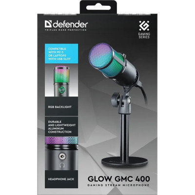 Ігровий стрім мікрофон Defender Glow GMC 400 USB, RGB, 1.3 м