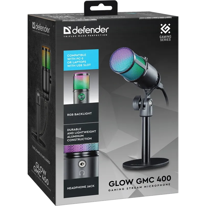 Ігровий стрім мікрофон Defender Glow GMC 400 USB, RGB, 1.3 м