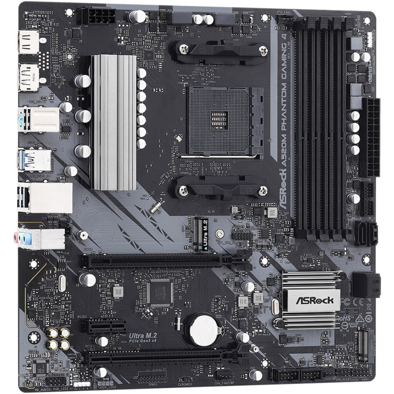 ASRock A520M PHANTOM GAMING 4/Ref (AM4/A520, 4*DDR4, PCIex16, DP/HDMI, 4xSATAІІІ, 2M.2, GLan, 8ch