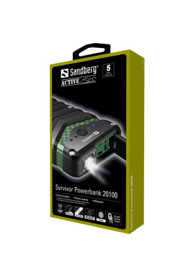 УМБ Sandberg Survivor 20100mAh IP67, LED Torch, 2xUSB, 2.4A, Type-C OUT, LED ліхтар