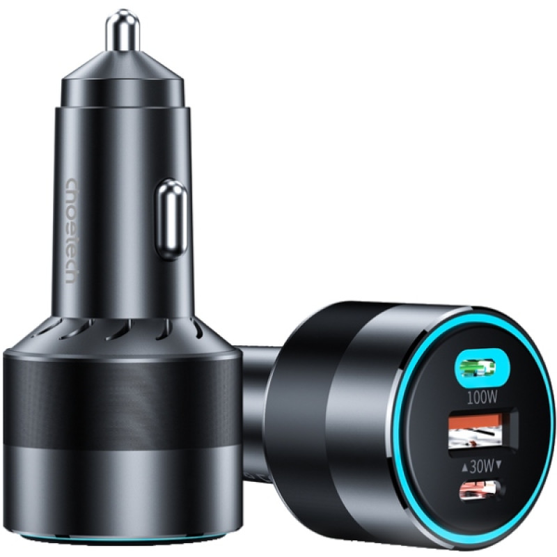 Автозарядка 3xUSB 124W (2xUSB-C+USB-A) PD3.0 100W чорна Choetech