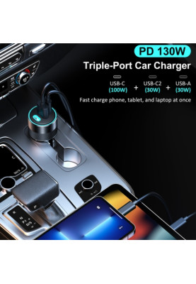 Автозарядка 3xUSB 124W (2xUSB-C+USB-A) PD3.0 100W чорна Choetech