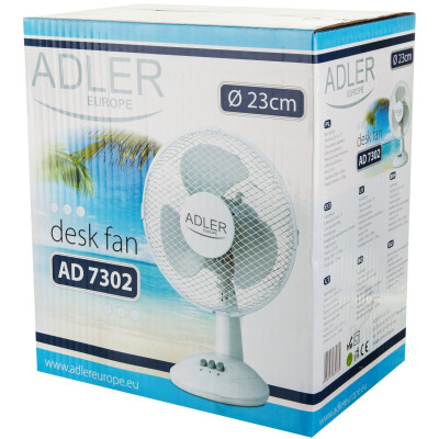 Вентилятор AdlerAD 7302 white настільний/ 45Вт/ D=23см/ автоповорот/ білий