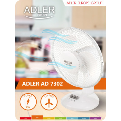 Вентилятор AdlerAD 7302 white настільний/ 45Вт/ D=23см/ автоповорот/ білий