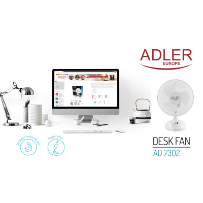 Вентилятор AdlerAD 7302 white настільний/ 45Вт/ D=23см/ автоповорот/ білий
