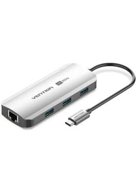 Док-станція USB3.1 Type-C --> HDMI 4K60Hz/USB 3.0x3/RJ45/PD 100W 6-in-1 Vention