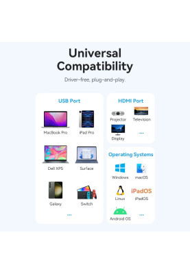 Док-станція USB3.1 Type-C --> HDMI 4K60Hz/USB 3.0x3/RJ45/PD 100W 6-in-1 Vention