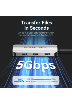 Док-станція USB3.1 Type-C --> HDMI 4K60Hz/USB 3.0x3/RJ45/PD 100W 6-in-1 Vention