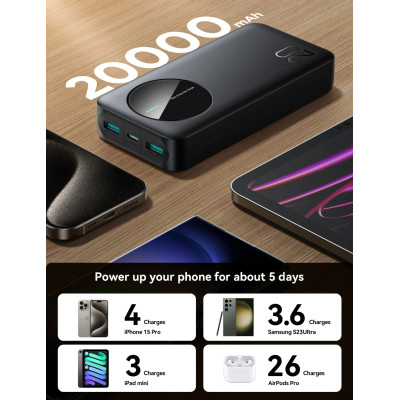 УМБ Joyroom 20000mAh 12W 2xUSB-A, USB-C In/Out Black УМБ Joyroom 20000mAh 12W 2xUSB-A, USB-C In/Out Black