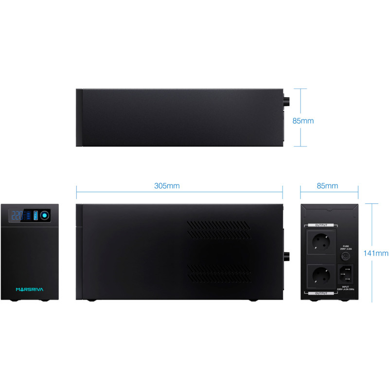 ДБЖ Marsriva MR-UF1200L, 1200ВА/950Вт, Line-Interactive, LED version, з літієвою батареєю
