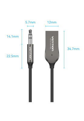 автомобільний аудіоприймач AUX TRS 3.5мм USB Bluetooth 5.0 Coiled Cable 1.5M Gray Zinc Alloy