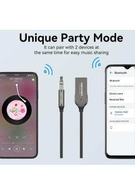автомобільний аудіоприймач AUX TRS 3.5мм USB Bluetooth 5.0 Coiled Cable 1.5M Gray Zinc Alloy