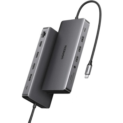 Док-станція USB3.2 Type-C --> HDMIx2,4K60Hz/4xUSB-A/2xUSB-C3.2/DP4K60Hz/RJ45/SD/TF/AUX PD 100W CM681