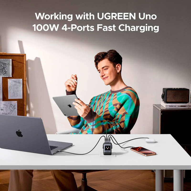 Зарядний пристрій 4xUSB 100W (3xUSB-C+USB-A) Gan Robot tech Fast Charger Сірий X688 Ugreen