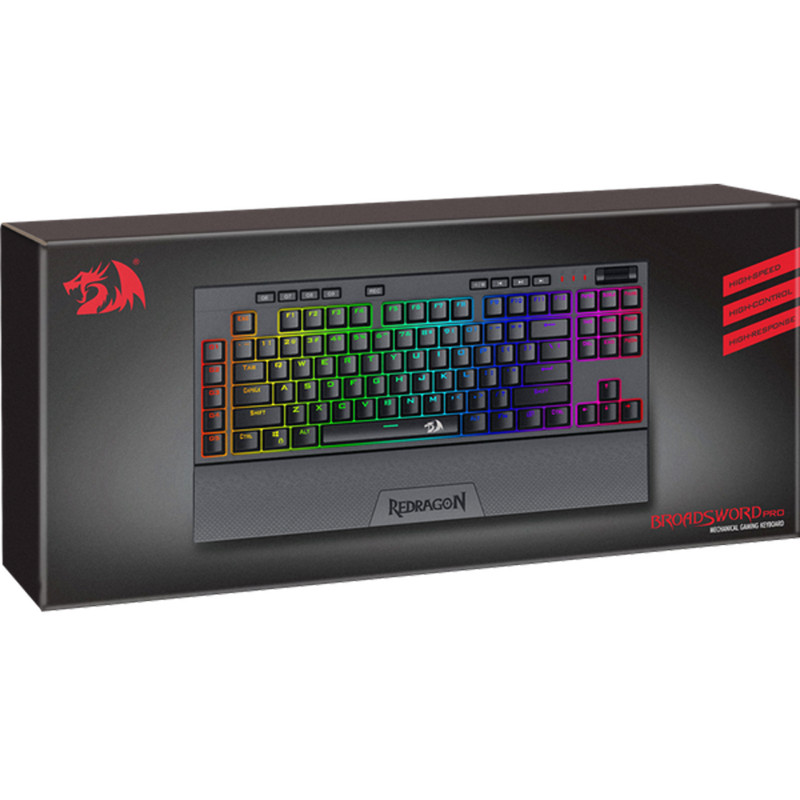 Клавіатура ігрова механічна Redragon Broadsword PRO, RGB, Outemu Blue Optical Sw., підставка