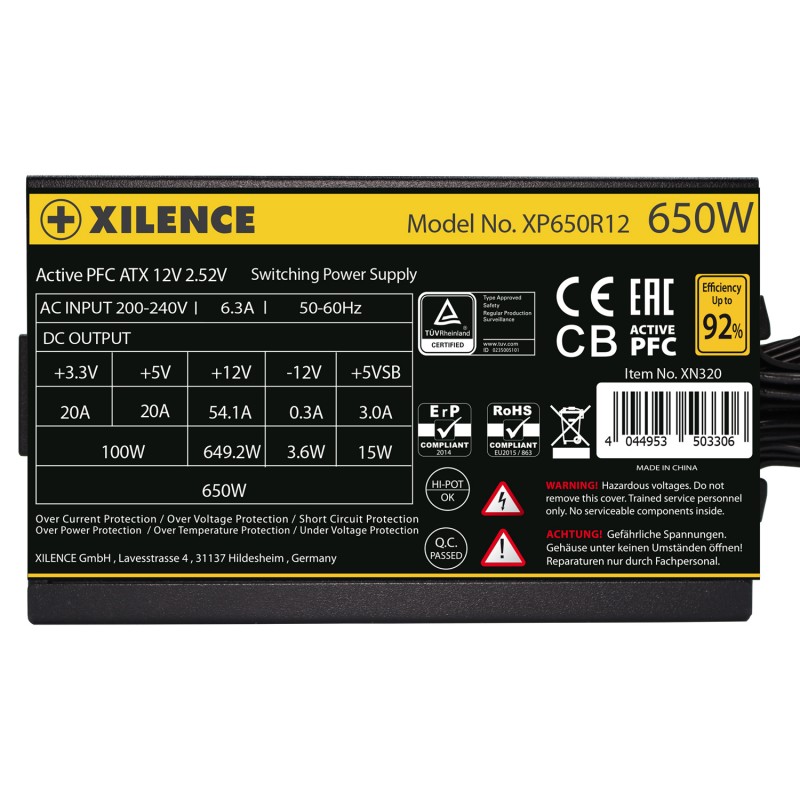 БЖ 650W Xilence XP650R12 Gaming Gold Series, 120mm, >90%, Retail Box