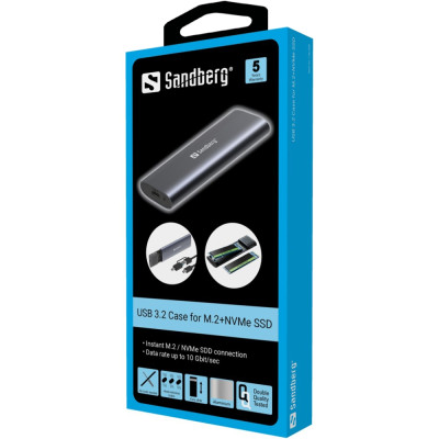 Зовнішня кишеня для SSD M.2, (NVMe) M-Key USB Type-C 3.2 сіра Sandberg Зовнішня кишеня для SSD M.2, (NVMe) M-Key USB Type-C 3.2 сіра Sandberg