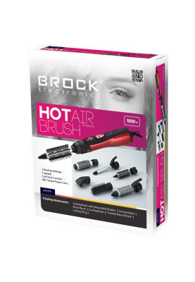 Фен-щітка BROCK HS 9006 RD 1000Вт/ 2 швидкості/ Cool shot/ 6 насадок/ червоний
