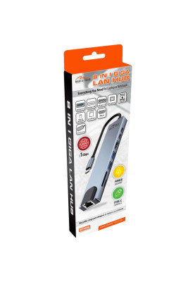 Док-станція USB3.1 Type-C -->HDMI 4K/2xUSB-A/2xUSB-C/RJ45/SD/TF/PD 100W 8 in 1 Media-Tech